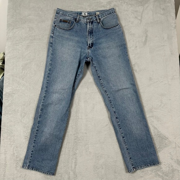 Calvin Klein Jeans Mens 34x31 Vintage 90s Light Wash Straight Denim Blue CK EUC
